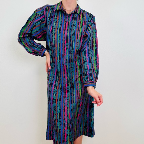 Vintage Henry Lee 90s Long Sleeved Midi Shirt Dress with Pockets made in USA - Picture 2 of 12